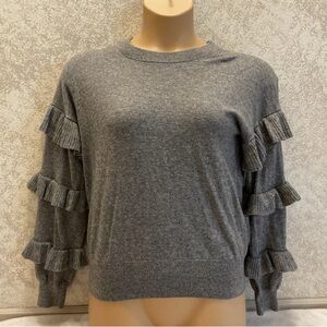 J. Crew Gray Ruffle Sleeve Sweater